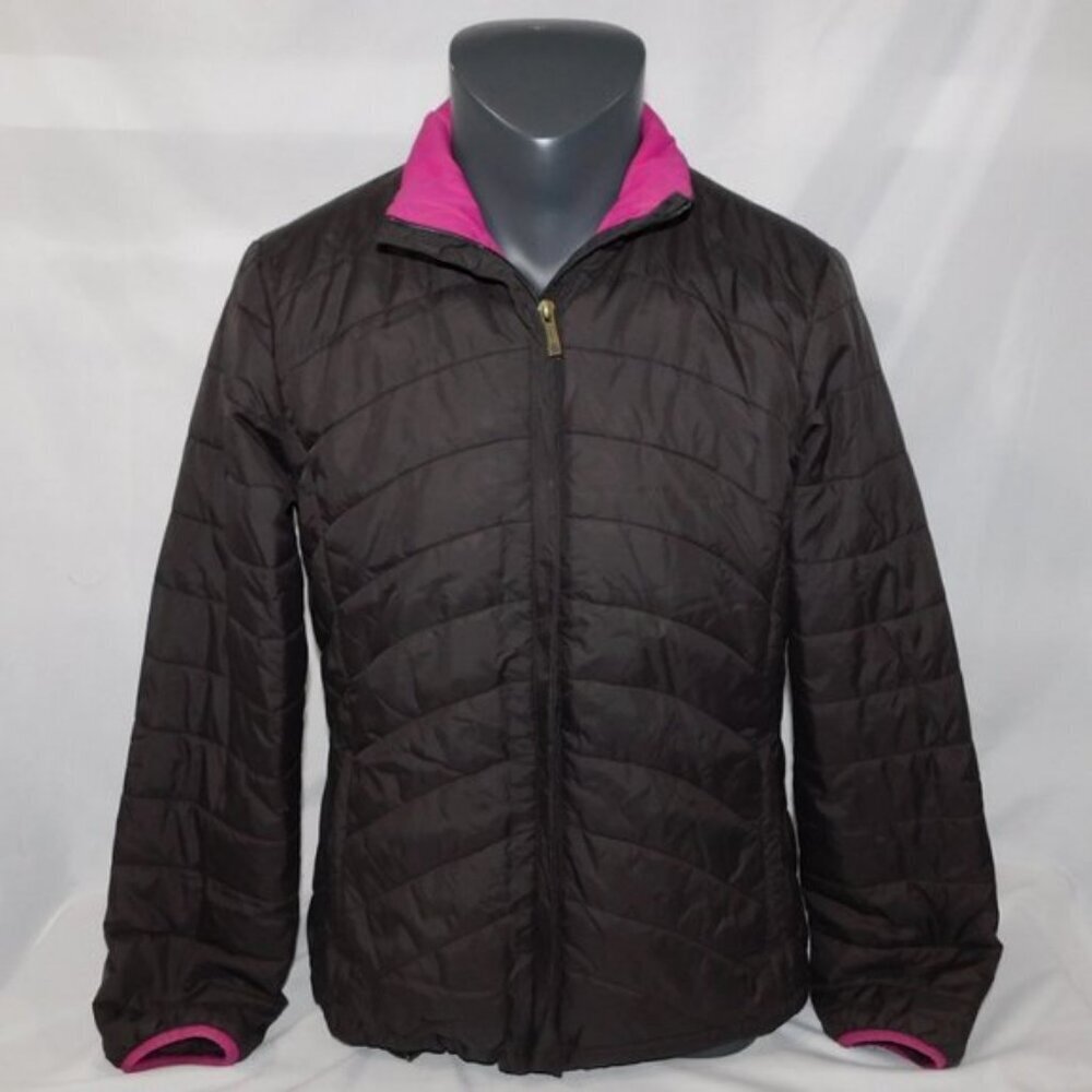 LL Bean Brown Pink water resistant Puffer Jacket Full Zip Womens M 10 - 12